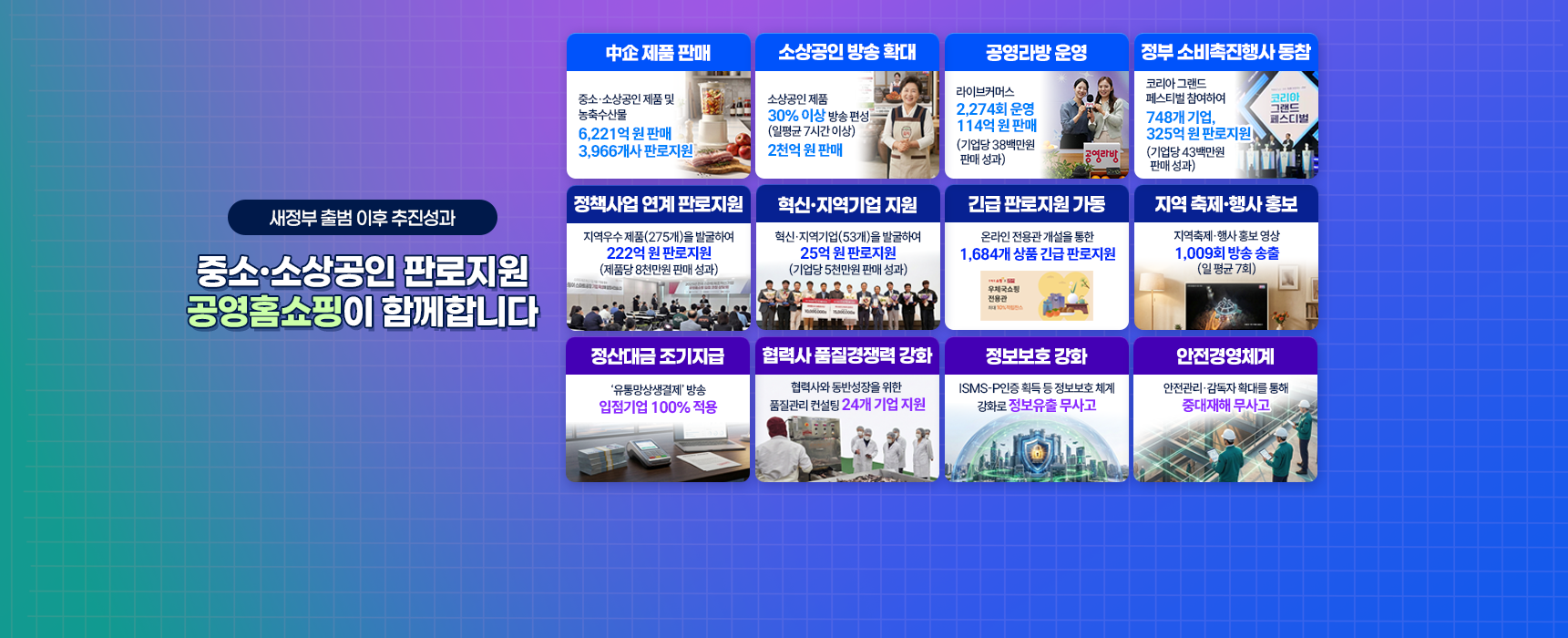 새정부 출범 이후 추진성과 : 중소·소상공인 판로지원, 공영홈쇼핑이 함께합니다